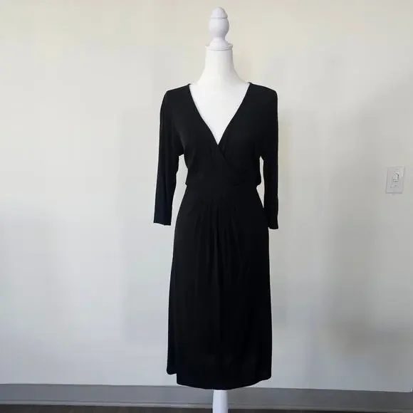 Eileen Fisher Black Faux Wrap Fit & Flare Silk Midi Dress Size M - Picture 8 of 8